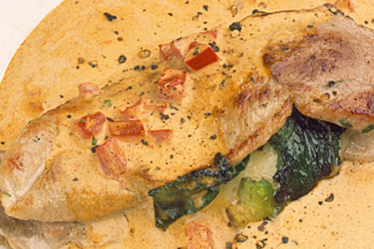pork cutlets with avocado and spinach
