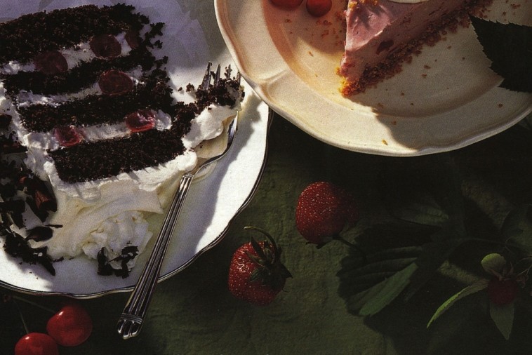 Black Forest cake with whipped cream and cherries