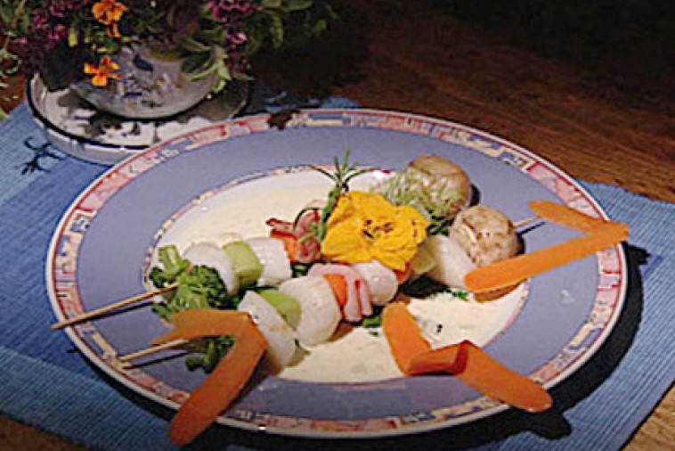 scallop brochettes with ginger and cream cheese
