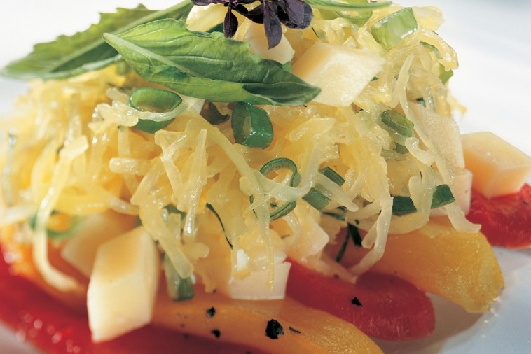 squash salad with grilled peppers and extra old cheddar