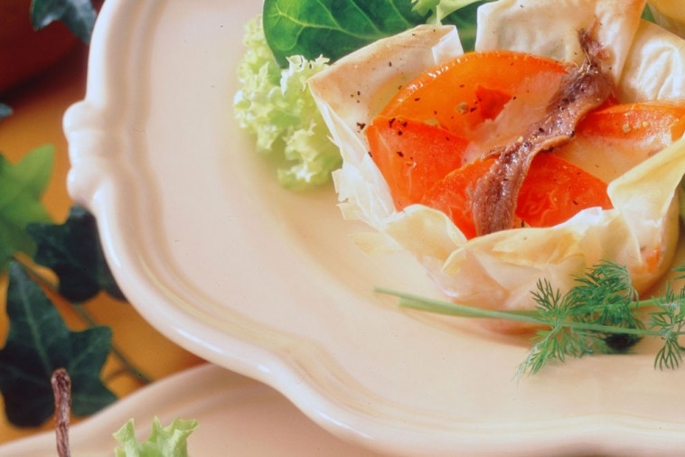 tomato and anchovy phyllo tartlets