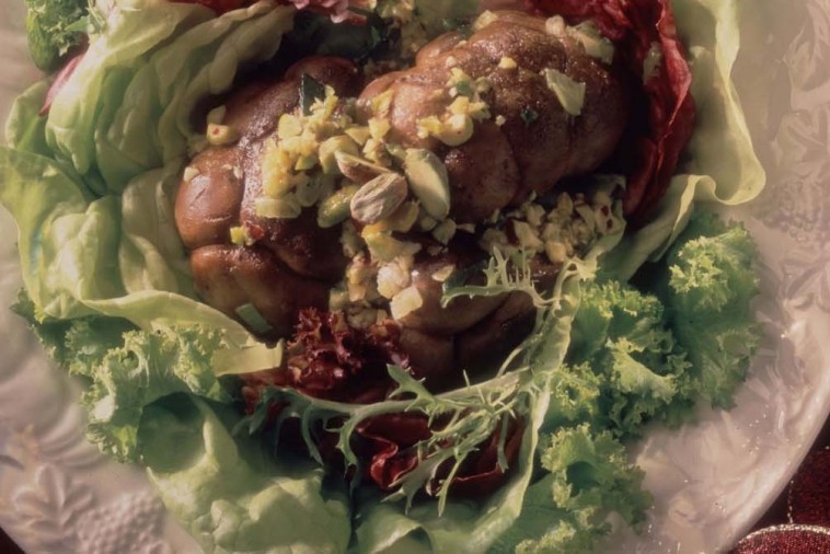 veal kidney salad with cumin pistachio dressing