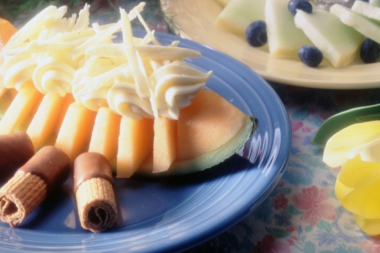 white chocolate mousse in melon