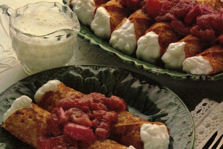 whole wheat crepes with rhubarb sauce