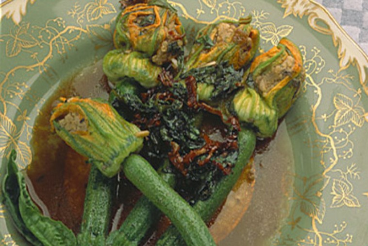 zucchini blossoms with ricotta and sun dried tomato filling